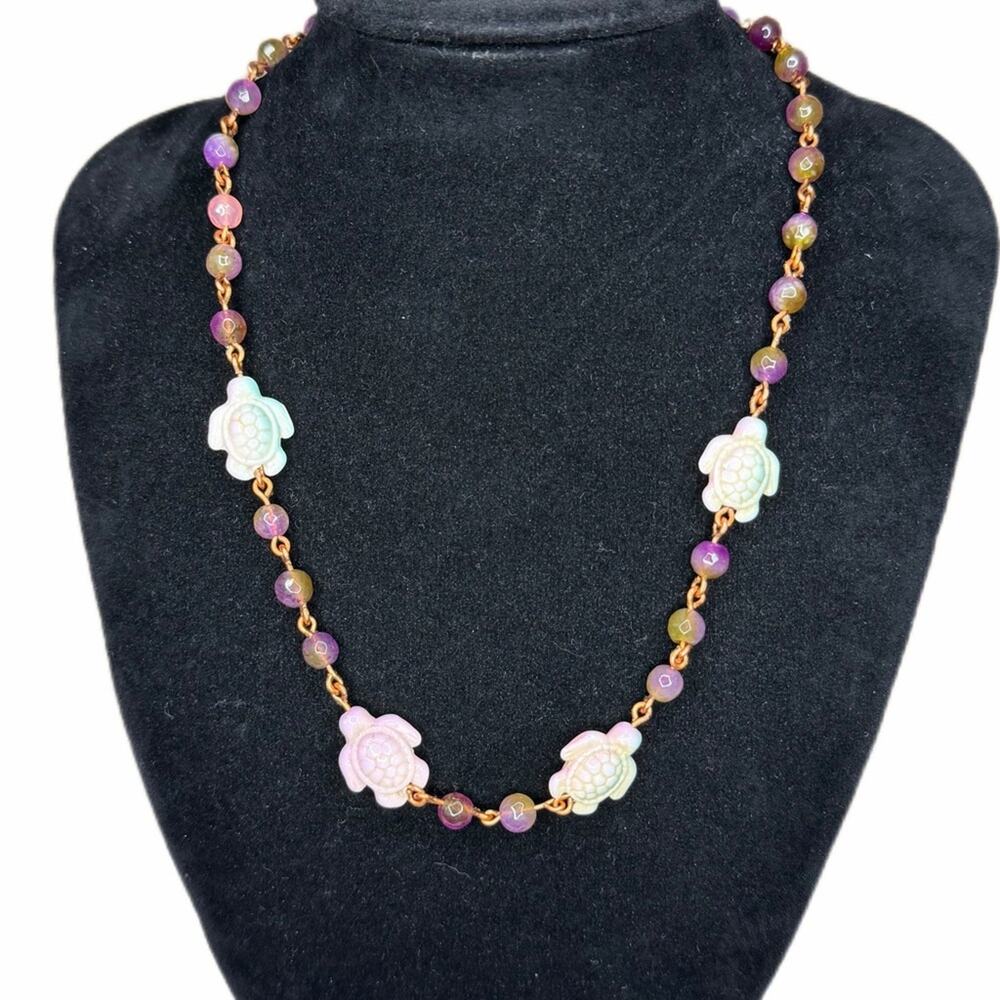 Howlite turtles and dyed jade necklaces handmade copper